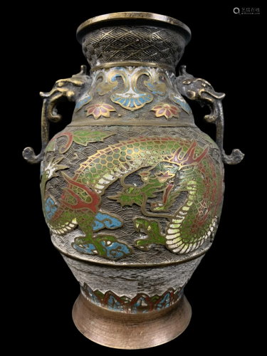 Japanese Bronze Enamel Dragon Champleve Vase
