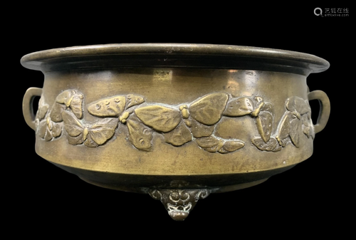 Chinese Japanese Bronze Footed Jardiniere Censer