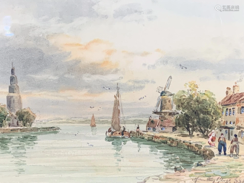 Dutch Watercolor, Port On The Jaas, Signed