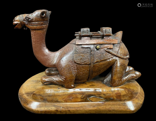 Belgium Wood Carved Camel Inkwell