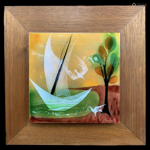 Signed Mid Century Enamel On Copper