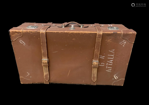 1920s Large Leather Travel Steamer Trunk