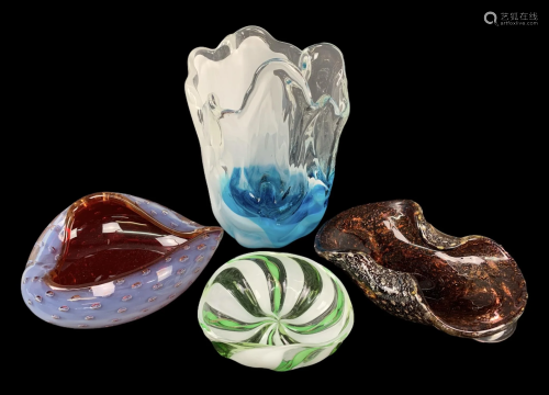 Lot Of Murano, Art Glass Vases, Bowls