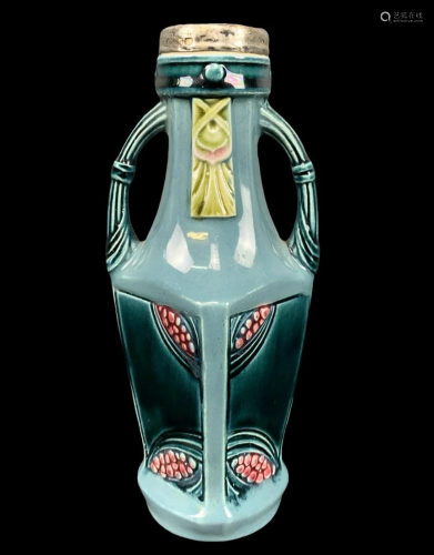 Art Nouveau Secessionist Amphora Vase, Silver Top