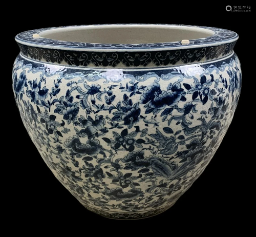 Chinese Blue And White Fish Bowl, Jardiniere