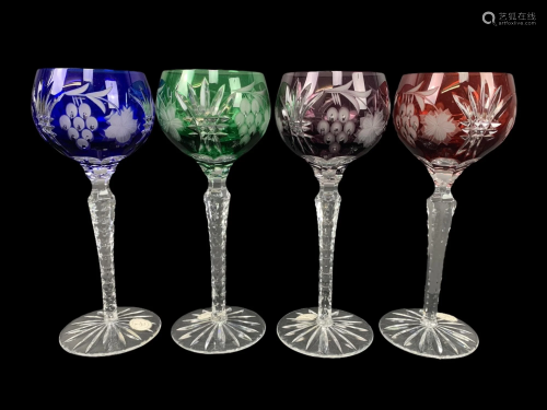 Hungarian Crystal Clear Wheel Cut Colored Glasses