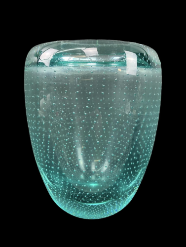 Murano Controlled Bubble Turquoise Art Glass Vase