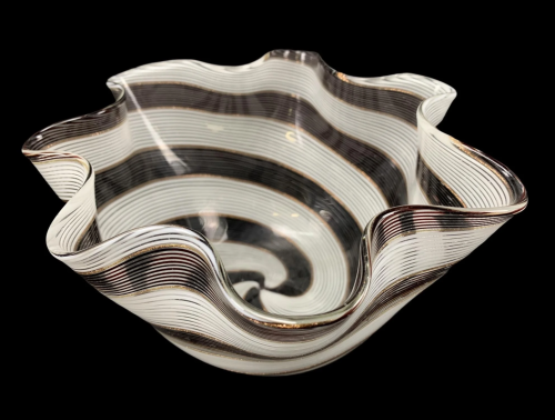 Murano Gold Fleck Filigrana Spiral Glass Bowl