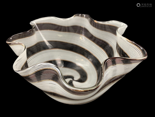 Murano Gold Fleck Filigrana Spiral Glass Bowl
