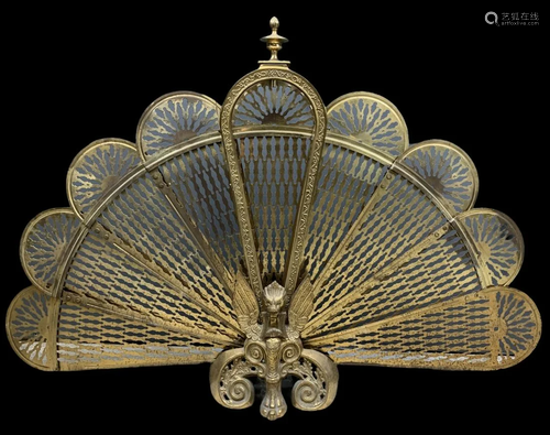 Art Deco Brass Griffin Peacock Fire Screen