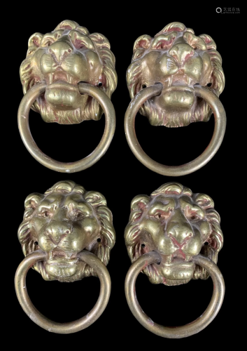 Four Brass Lion Head Ring Drop Handles