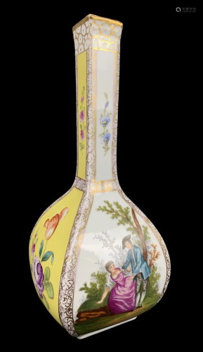 Dresden Hand Painted Porcelain Bottle Vase