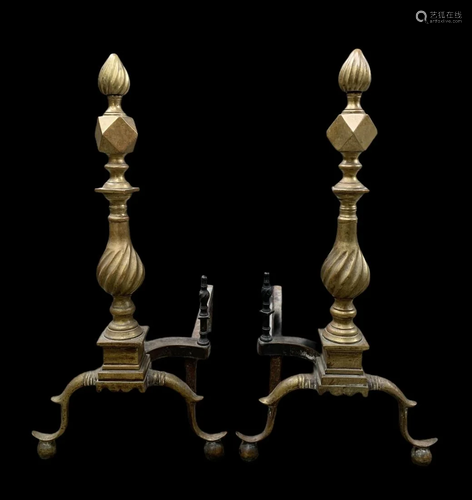 Fine Pair American Chippendale Faceted Andirons