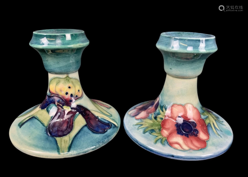 2 Moorcroft Candlesticks, Anemone And Lily