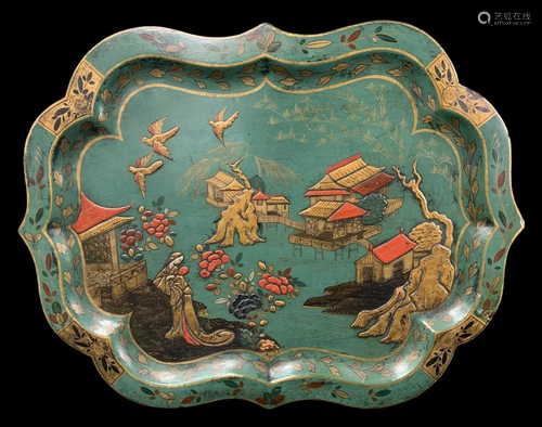 Chinoiserie Japanned Raised Decoration Tole Tray