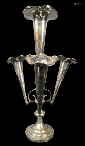 Chinese Silver Plated Four Trumpet Epergne
