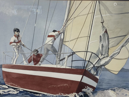 Charles O'neil, Watercolor Signed, Sailing