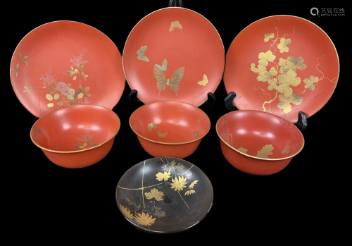 Lot Of Japanese Lacquer Bowls And Plates