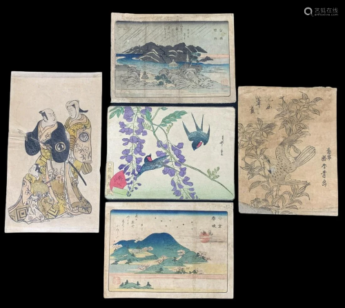 Lot Of 5 Japanese Woodblock Prints