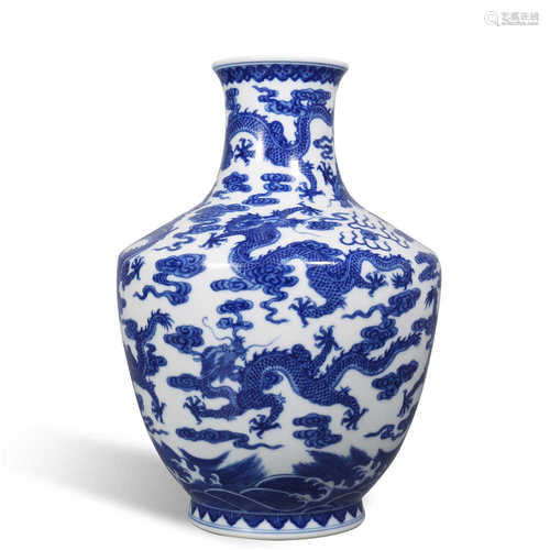 Qing Dynasty Qianlong blue and white dragon bottle