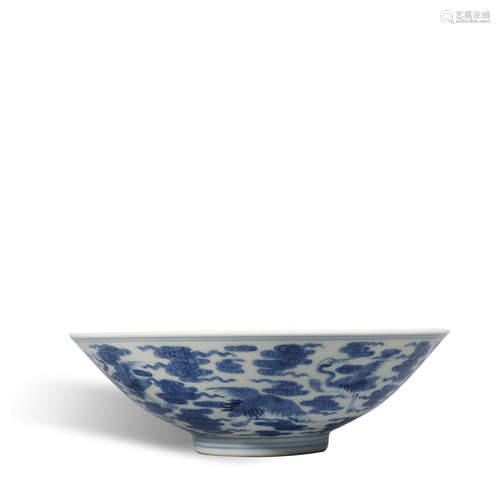 Qing Dynasty Yongzheng blue and white cloud crane pattern ha...