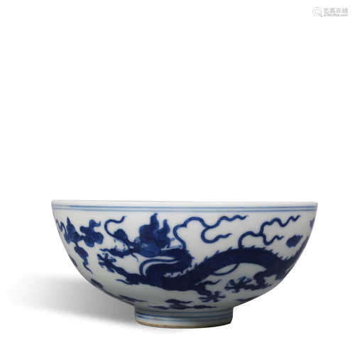 Qing Dynasty Qianlong blue and white dragon bowl