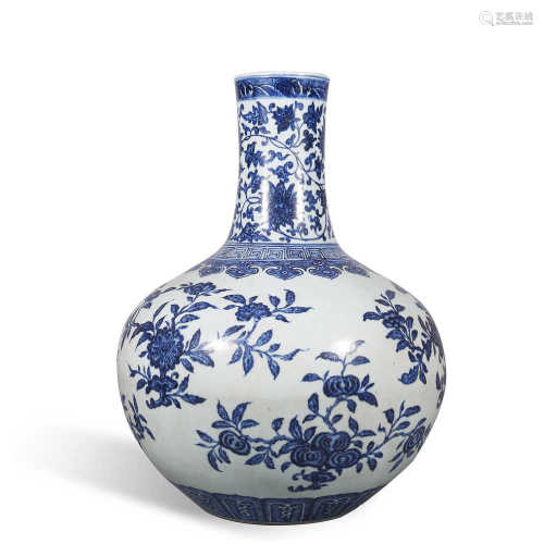 Qing Dynasty Qianlong blue and white bottle with melon and f...