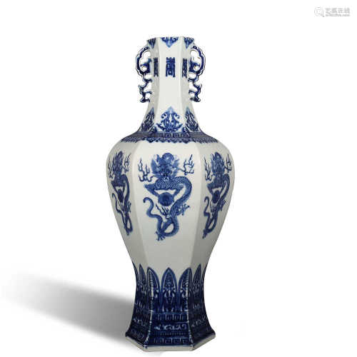 Qing Dynasty Qianlong blue and white dragon vase