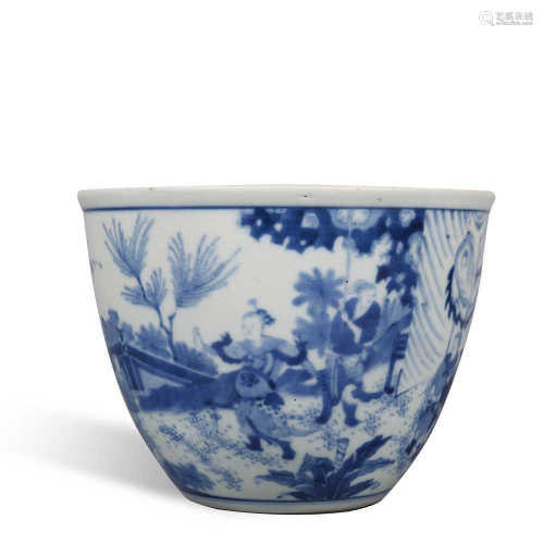 Qing Dynasty blue and white characters story tank