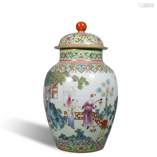 Qing Dynasty Jiaqing pastel baby play picture pattern lid ja...