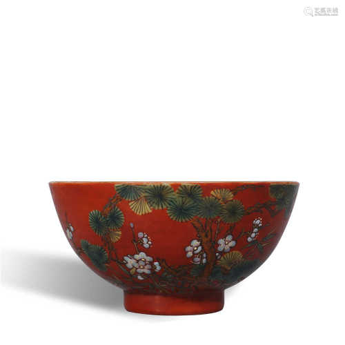 Jiaqing pastel bowl with pine, bamboo and plum pattern in Qi...