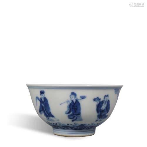 Daoguang blue and white bowl with eight immortals in Qing Dy...