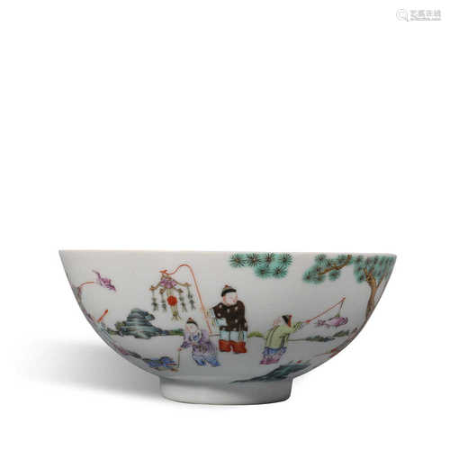 Qing Dynasty Daoguang famille rose baby opera pattern bowl