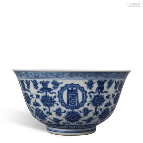 Qing Dynasty Qianlong blue and white Shouzi bowl