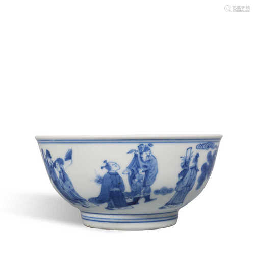 Qing Dynasty Yongzheng blue and white figure story bowl