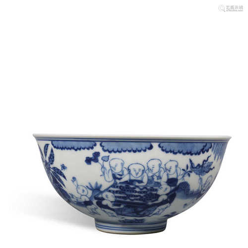 Blue and white baby opera bowl in Jiaqing of Qing Dynasty