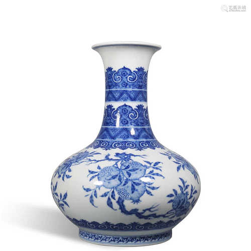 Qing Dynasty Qianlong blue and white bottle with melon and f...