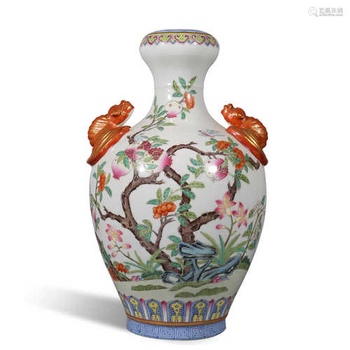 Qing Dynasty Qianlong pastel vase with two ears