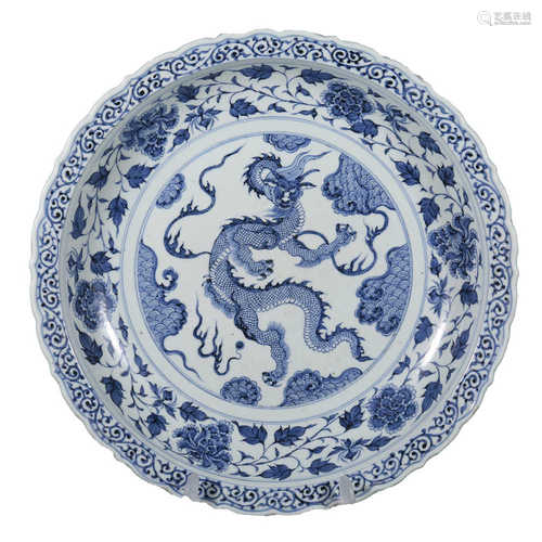 Blue and white dragon plate of Yuan Dynasty