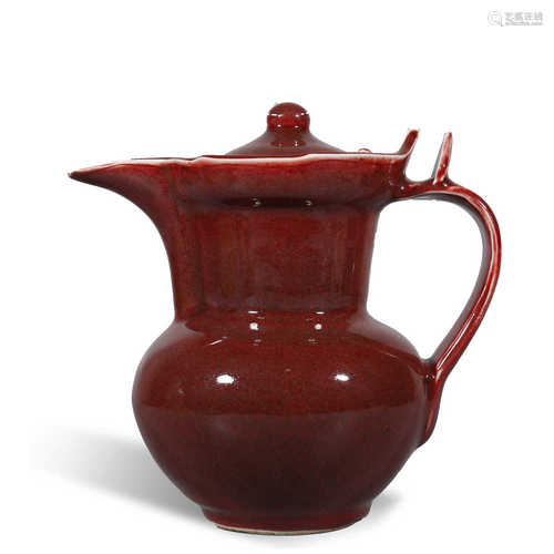 Red glazed monk hat pot of Ming Dynasty