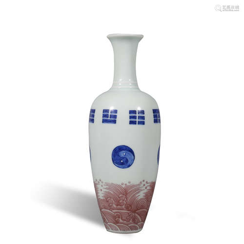 Qing Dynasty Yongzheng blue and white red color bottle