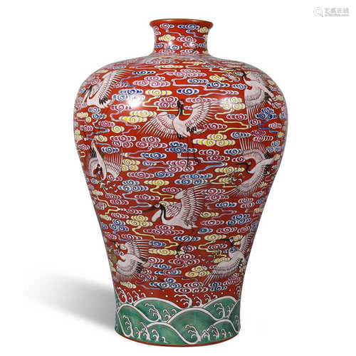 Qing Dynasty Qianlong pink cloud crane plum vase