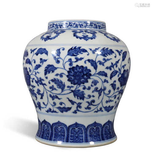 Qing Dynasty Qianlong blue and white lotus bottle