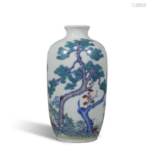 Qing Dynasty doucai pine bamboo plum vase