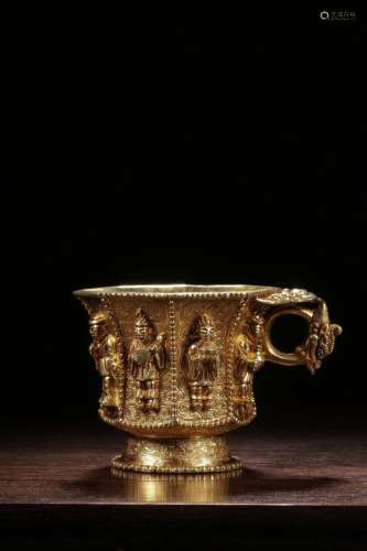创汇时期 铜鎏金人物八方杯