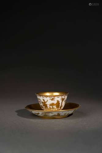 18世紀 麥森白瓷東方人物描金杯盤組