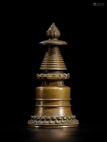 A BRASS STUPA TIBET, CIRCA 13TH CENTURY