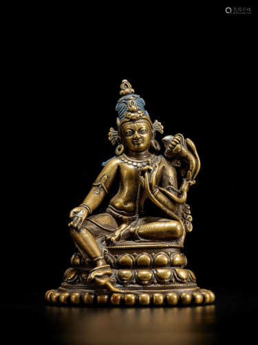 A SILVER INLAID BRASS FIGURE OF KHASAPARNA LOKESHVARA NORTHE...