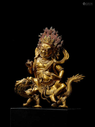 A GILT COPPER ALLOY FIGURE OF WHITE JAMBHALA QING DYNASTY, 1...