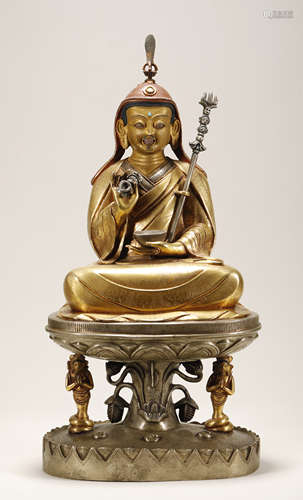 Qing Dynasty - Guru Statue with Pure Silver Base